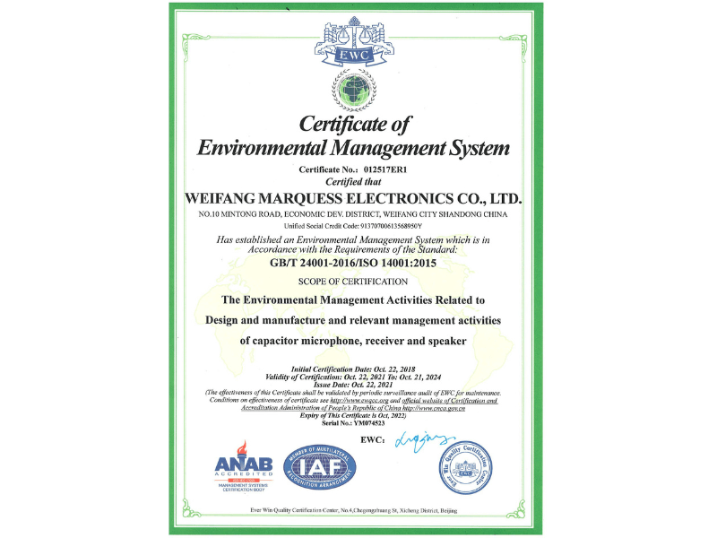 ISO 14001:2015 Environmental Management System Certificate