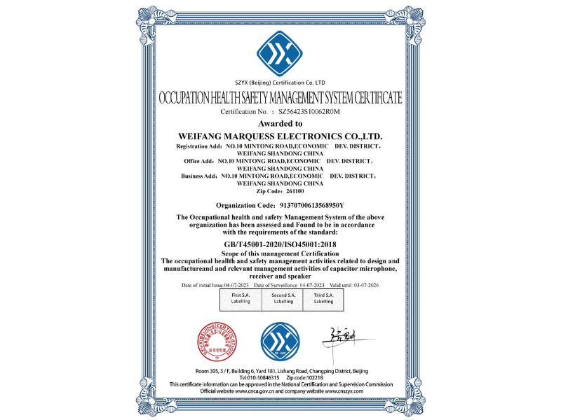 ISO 45001:2018 Occupational Health and Safety Certificate